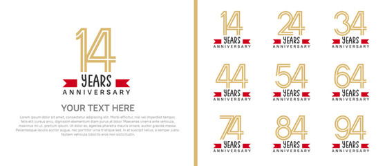 logo anniversary set. brown color with red ribbon on white background for special event