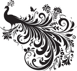 feather, peacock, silhouette, tail, bird, illustration, animal, decorative, nature, graphic