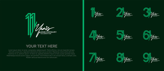 logo anniversary set. green color with white handwriting on green background for special event