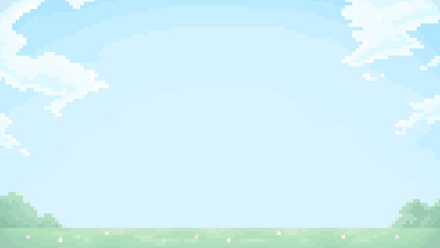 ピクセルアートな花のある草原背景⭐︎