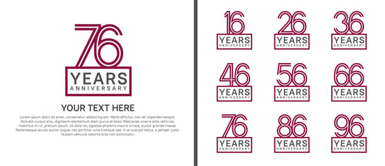 logo anniversary set. purple color with square on white background for special event