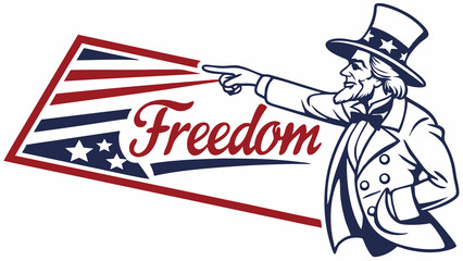 Patriotic Badge Featuring Uncle Sam and Freedom Design