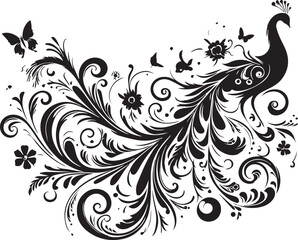 feather, peacock, silhouette, tail, bird, illustration, animal, decorative, nature, graphic