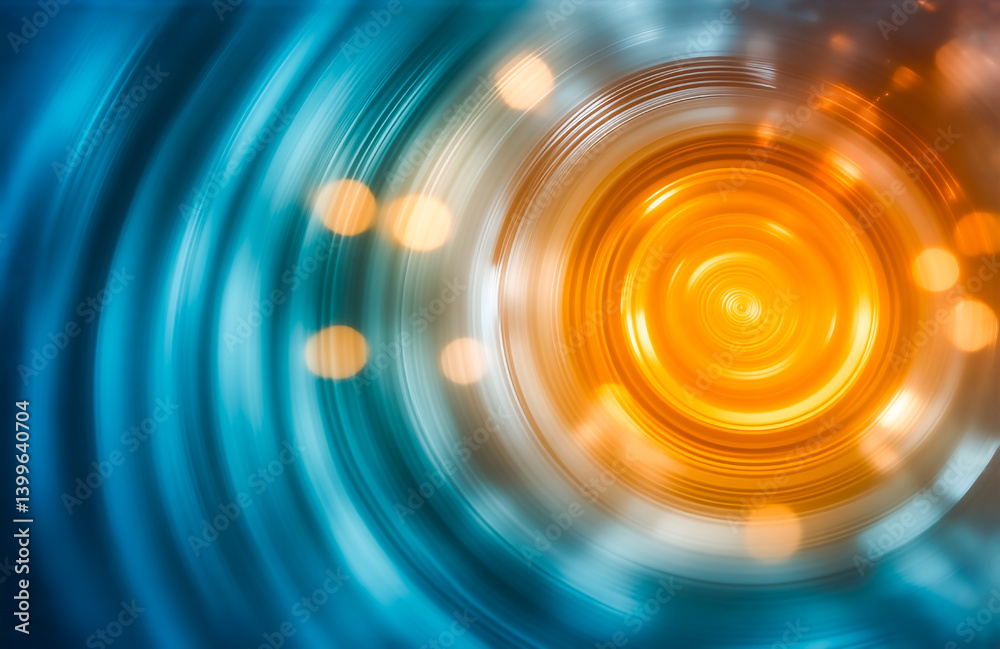 Fototapete abstract swirling light patterns in vibrant blue and orange hues. the central area glows intensely, 