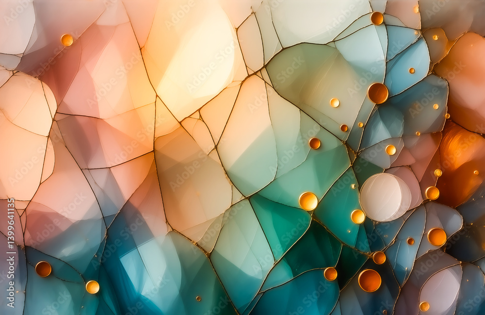 Fototapete abstract artwork featuring a mesmerizing blend of pastel and jewel tones. intricate, fragmented shap