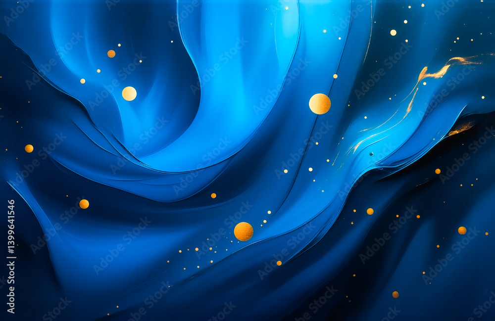 Aufkleber abstract swirling blue and dark blue fabric-like texture with scattered golden spheres. subtle spark