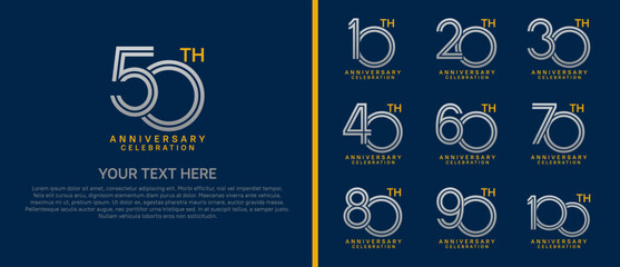 logo anniversary set.  silver and gold color on blue background for special event