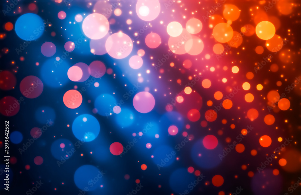 Poster Abstract background of vibrant red, blue, and pink bokeh lights.  Sparkling dust motes add depth to the radiant glow.  A dynamic interplay of color and light creates a festive, celebratory mood.