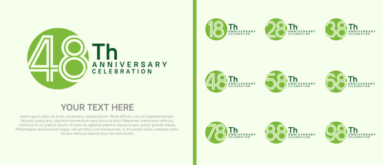 logo anniversary set. green color with circle on white background for special event