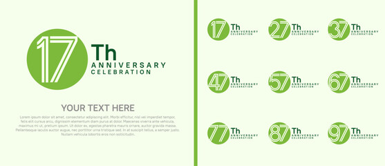 logo anniversary set. green color with circle on white background for special event