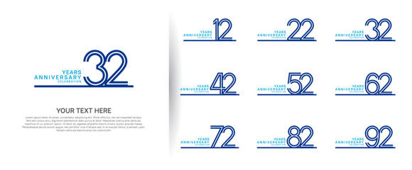 logo anniversary set. blue color with long line on white background for special event