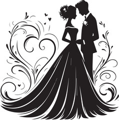 man, black, groom, silhouette, wedding, bride, dress, love, couple, illustration