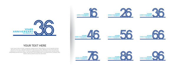 logo anniversary set. blue color with long line on white background for special event
