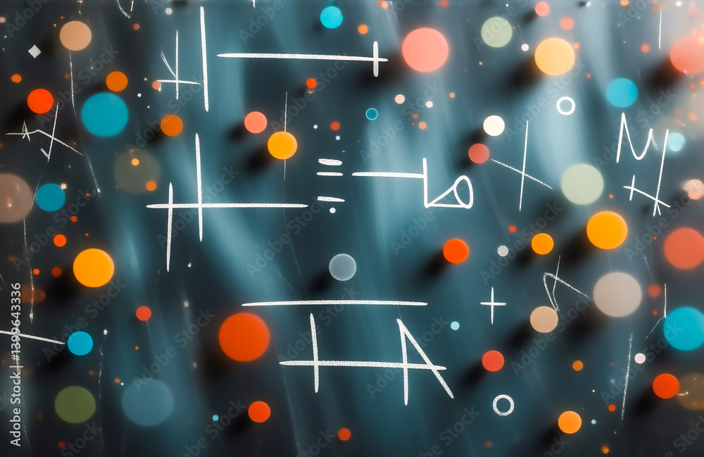 Leinwandbilder abstract artwork featuring vibrant, colorful circles scattered against a dark background overlaid wi