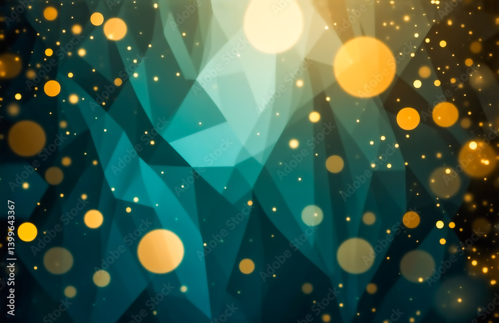Aufkleber Abstract art featuring a teal and gold color scheme.  Geometric shapes and bokeh lights create a shimmering, ethereal effect. The image evokes a sense of depth and luminosity.