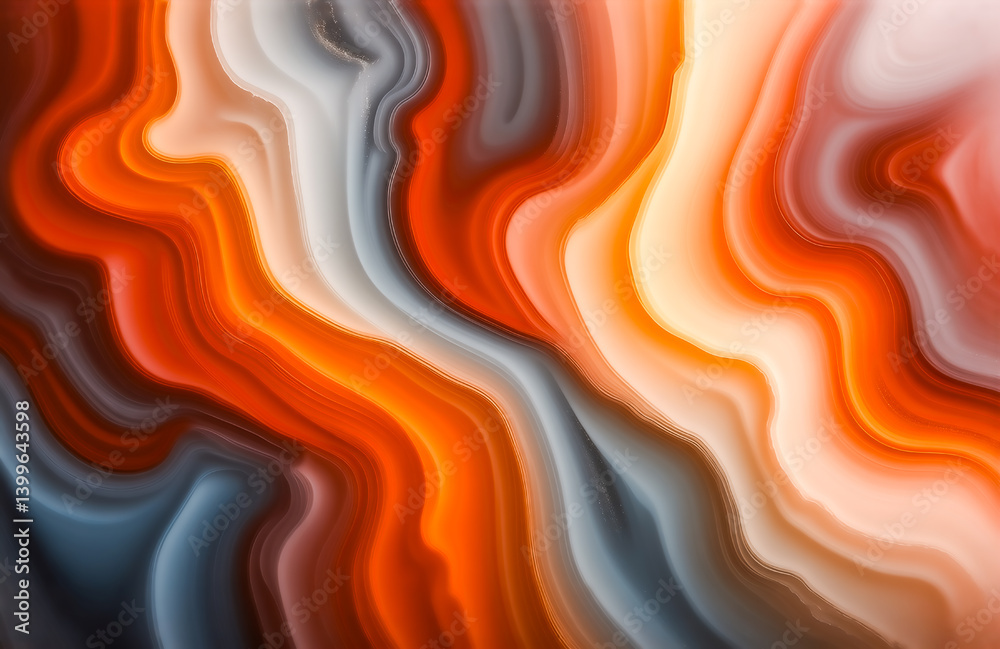 Poster Fluid, swirling lines of orange, red, and gray create an abstract, marble-like effect.  The colors blend seamlessly, evoking a sense of movement and depth.