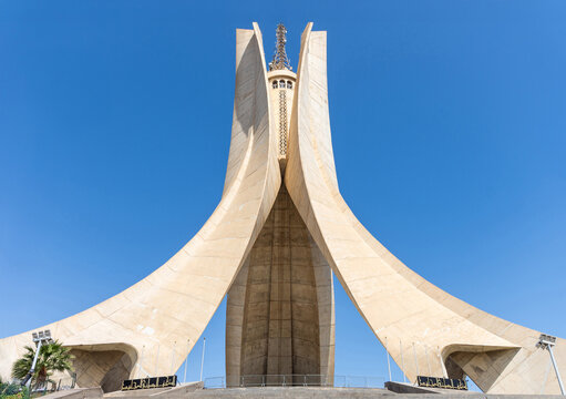 Maqam Echahid monument in Algiers City against a blue sky. Famous Memorial statue in Algeria.