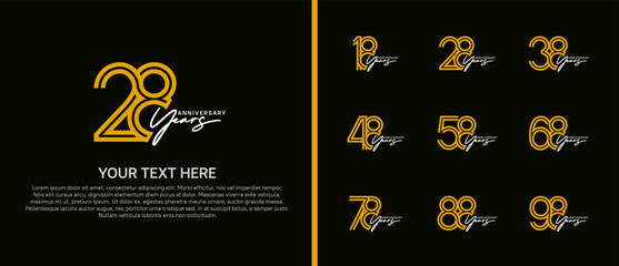 logo anniversary set. yellow color with white handwriting on black background for special event