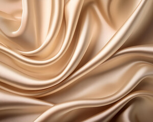 Obraz premium Shiny satin silk swirl wave background banner in a gentle pastel beige cream color