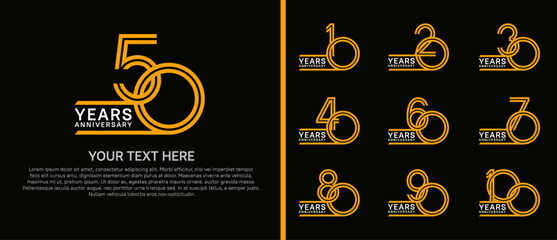 logo anniversary set. orange and white color on black background for special event