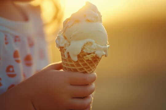 Nahaufnahme Kind mit Eis bei Sonnenlicht