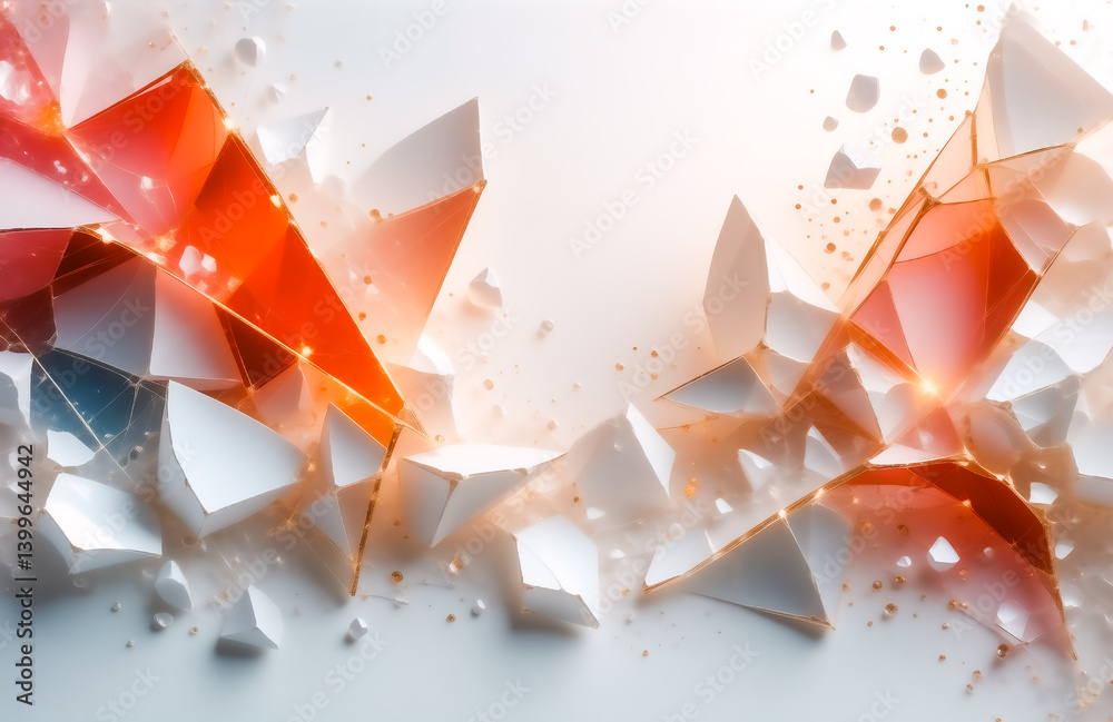 Fototapete shattered glass fragments, glowing orange and white, create an abstract, dynamic composition. the li