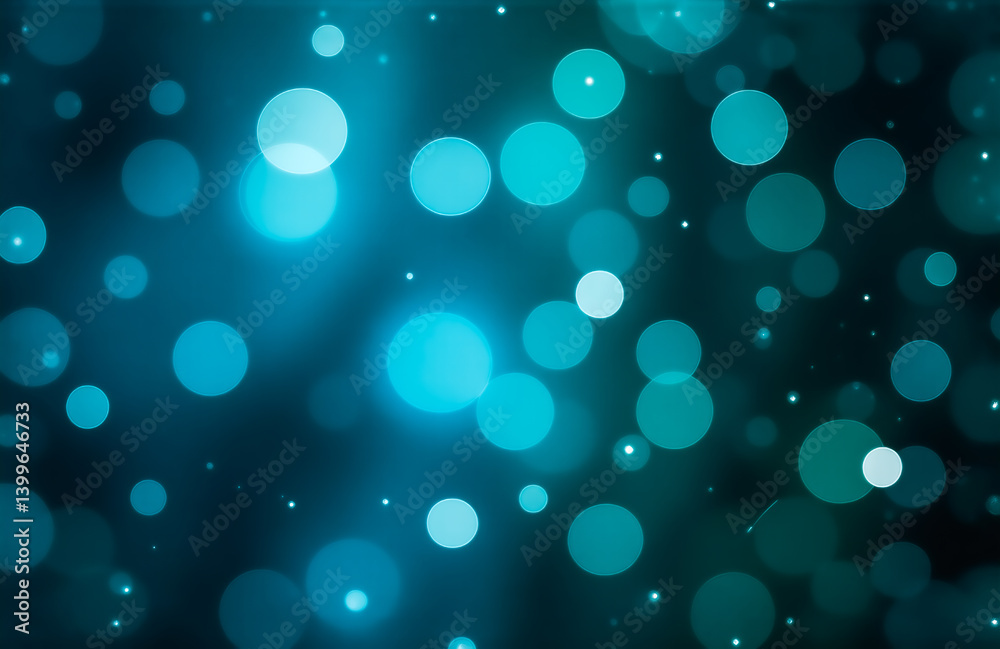 Aufkleber Abstract image of teal and blue bokeh lights on a dark background.  The varying sizes and intensities of the glowing circles create a dreamy, ethereal effect.