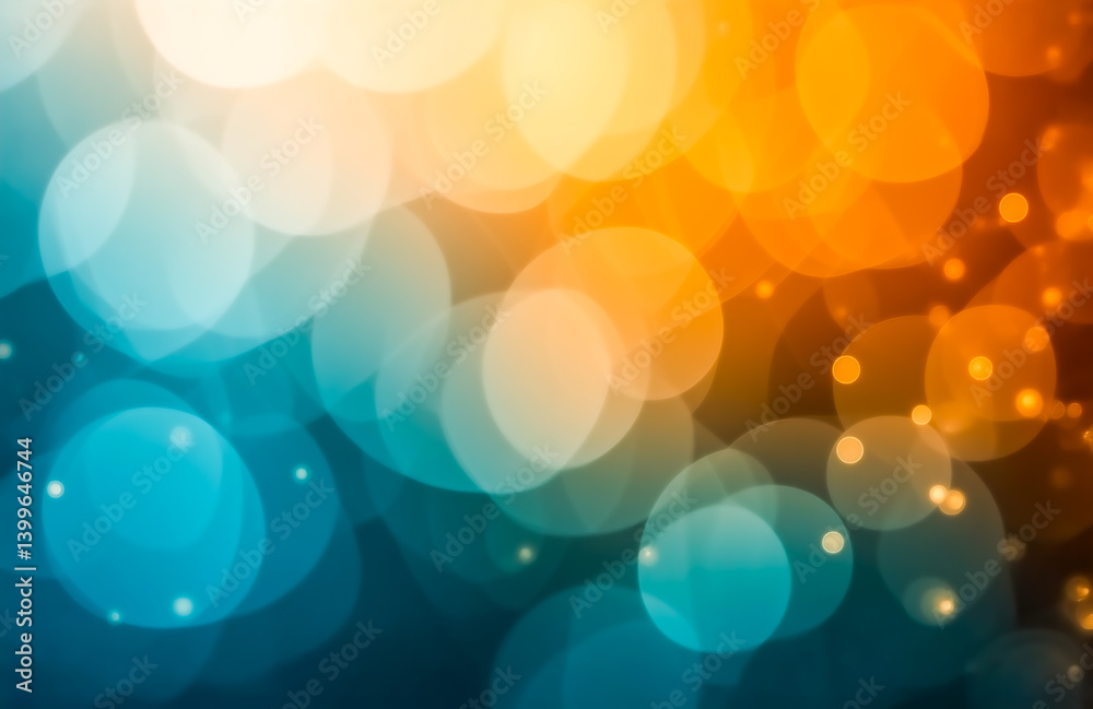 Aufkleber abstract background with blurred bokeh lights in teal, orange, and white. a gradient effect transiti