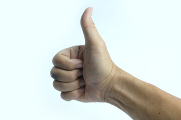 hand with thumb up position on white background