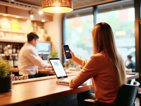 Customer sitting and scanning QR Code Menu
