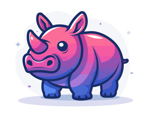 Fototapeta premium Cute cartoon rhinoceros on white background. Vector illustration