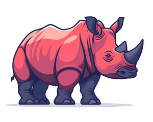 Obraz premium Cute cartoon rhinoceros on white background. Vector illustration