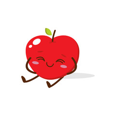 Cute red,applecartoon character with winking eye, showing a Excited pose. Perfect for kids illustrations, healthy food designs, or educational materials. Isolated on white background with soft shadow.