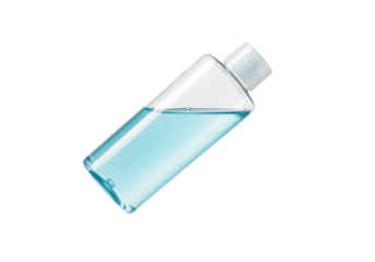 A horizontally floating shampoo bottle on solid white background