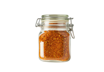 A horizontally floating spice jar with lid on solid white background