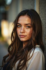 Obraz premium A woman with long brown hair
