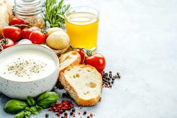 Deliciosa fondue suiza acompa&ntilde;ada de pan y verduras frescas en una mesa bien presentada