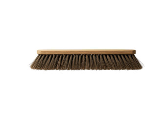 A horizontally floating broom head on solid white background