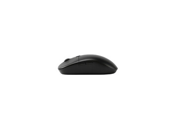 A horizontally floating computer mouse on solid white background