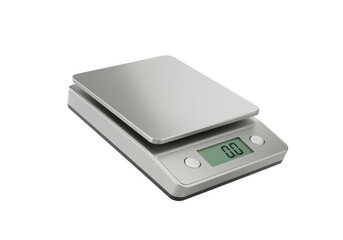 A horizontally floating digital kitchen scale on solid white background