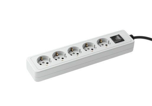 A horizontally floating extension socket on solid white background