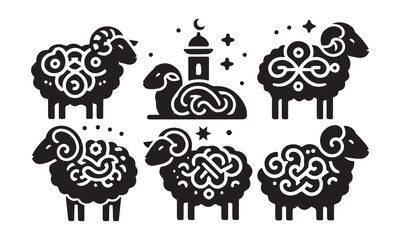 Set of silhouette sheep eid ul adha icon vector art illustration