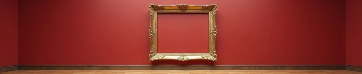 Ornate golden frame on museum wall, showcasing empty space, art gallery, showcase, detail
