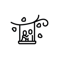 Black line icon for couple with love tree