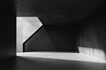 Abstract Concrete Room Interior with Light and Shadow Creates Geometric Forms