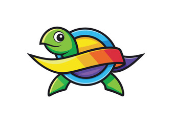 Turtle logo mascot, turtle leaf colorful logo Hand drawn outline vector sketch illustration
