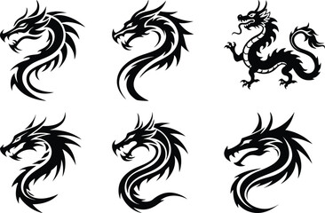 Chinese dragon silhouette set
