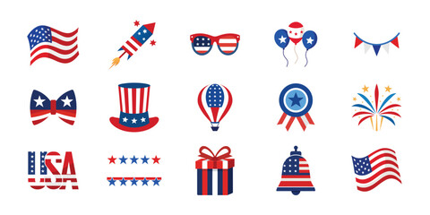American Independence Day vector set. 4th of July design vector illustration collection
