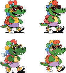 Fototapeta premium Cute and Funny Cartoon Alligator Back to School Character Clipart Vector Set