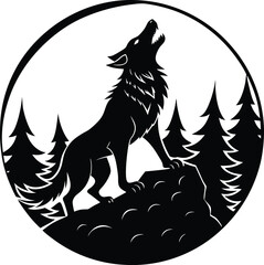 Werewolf Howling Round Silhouette Vector | Full Moon Wolf Design for Horror and Fantasy Projects